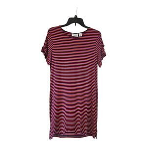Heyton Dress Size SMALL Striped S/S Ruffle Sleeve Stretch Navy Pink Red